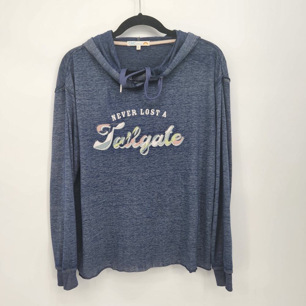 C&C California Heathered Blue "Never Lost a Tailgate" Pullover Hoodie Women's S